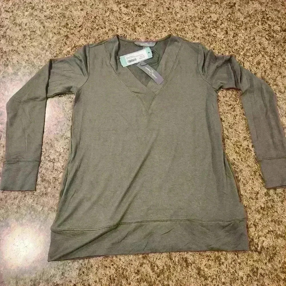NWT Market & Spruce Olive Estoria French Terry Pocket Knit Long-Sleeve Top - Picture 7 of 11